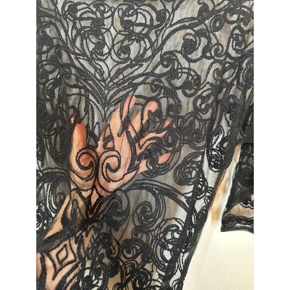Whimsigoth Black Sheer Mesh Lace Dress M Grunge Dark Romantic Goth - Picture 4 of 12